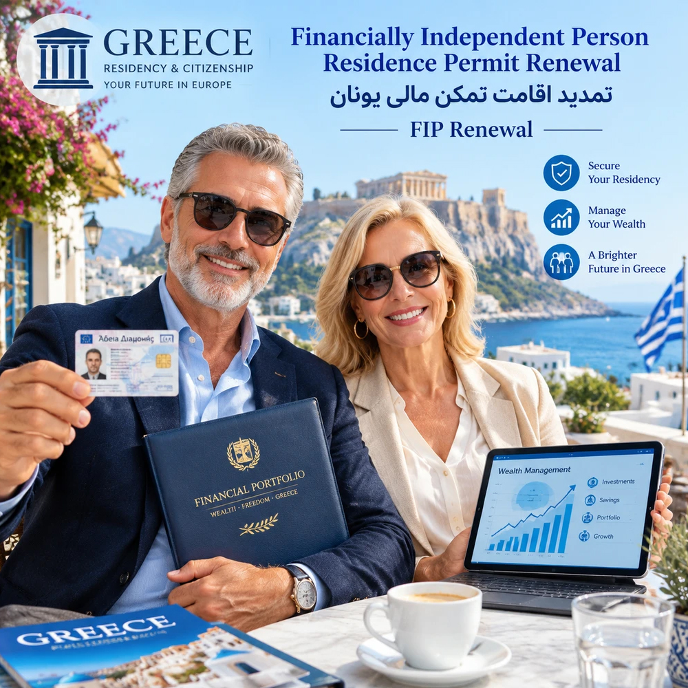 تمدید مجوز اقامت افراد با تمکن مالی مستقل در یونان (FIP)-(Greece Financially Independent Person (FIP) Residence Permit Renewal – Law 5038/2023)