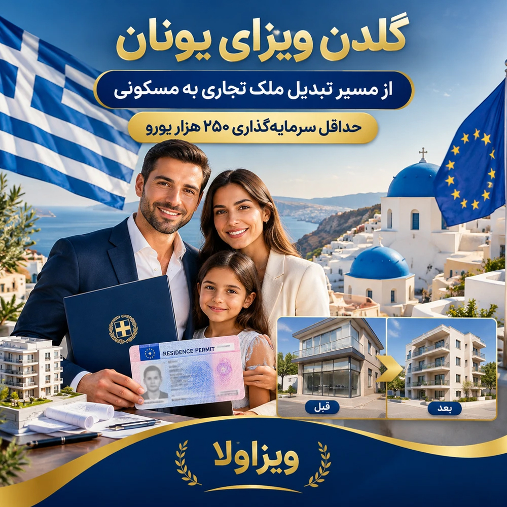 گلدن ویزای یونان از طریق تبدیل ملک تجاری یا اداری به مسکونی (۲۵۰ هزار یورو)